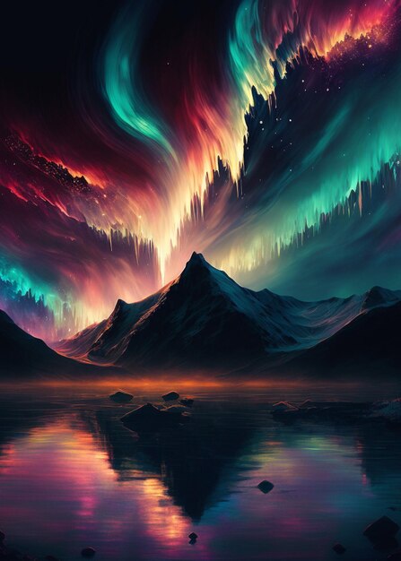 Photo aurora borealis over the mountains