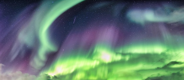 Aurora borealis, Northern lights glowing with starry in the night sky