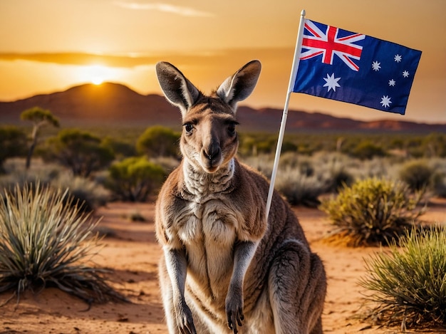 Photo australia day design with kangaroo in desert desert