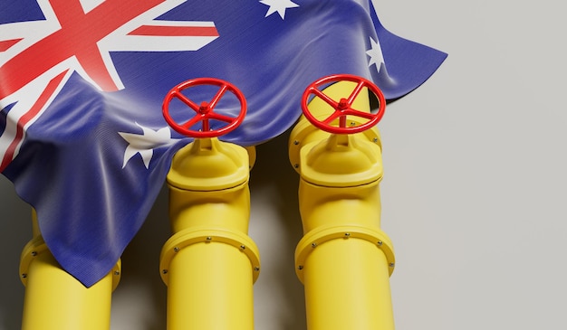 Australia flag covering an oil and gas fuel pipe line Oil industry concept 3D Rendering