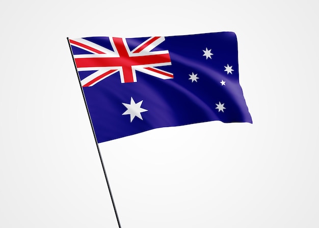 Australia flag flying high in the isolated background. Australia independence day