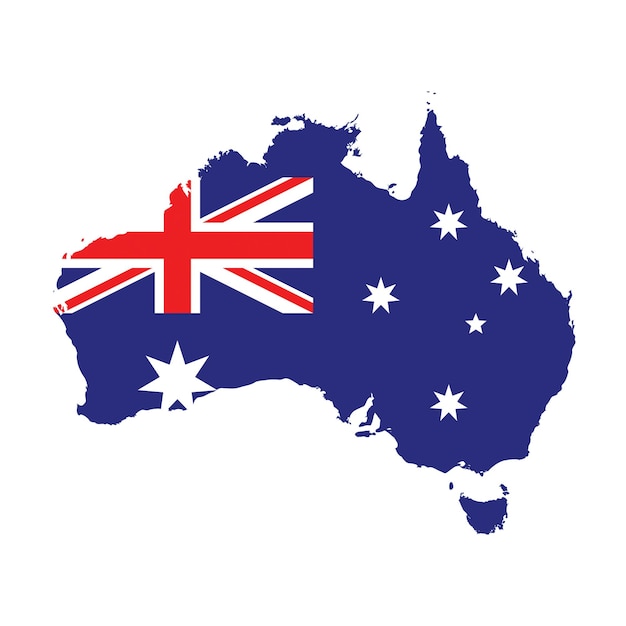 Australia flag map country outline with national flag