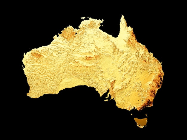 Australia Map Golden metal Color Height map on white Background 3d illustration