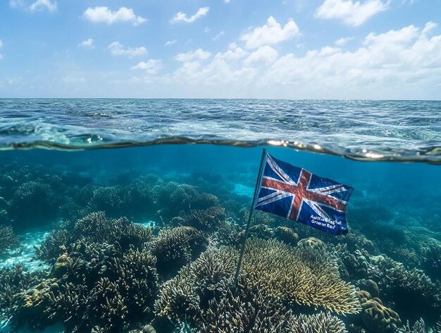 Photo australian flag on great barrier reef real and