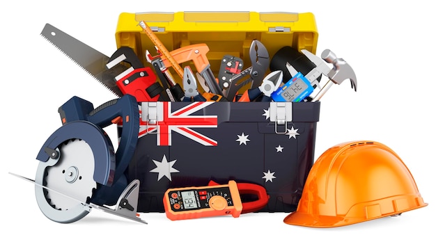 Australian flag painted on the toolbox Service repair and construction in Australia concept 3D rendering