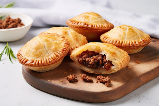 Australian meat pies made with shortbread dough on a gray background