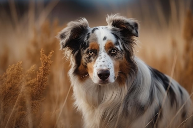 Australian shepherd dog in the field Portrait of australian shepherd AI Generated