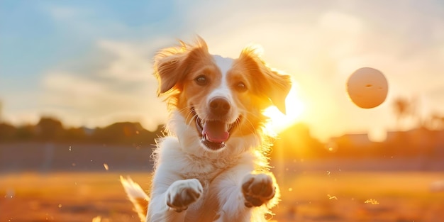 Australian shepherd playing fetch in park at sunset Concept Pet Photography Dog Portraits Fetch in the Park Sunset Silhouette Australian Shepherd