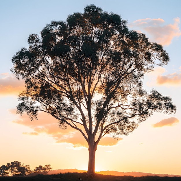 Photo australian sunset golden hour big gum tree orange clouds in the sky dusk australia maffra gippsland