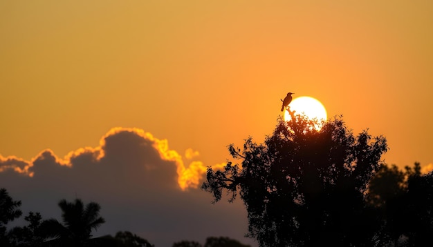 Australian Sunset Golden Hour Bird Perched On Big Gum Tree Clouds In The Sky Australia Maffra