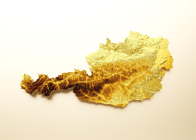 Austria Map Golden metal Color Height map on white Background 3d illustration