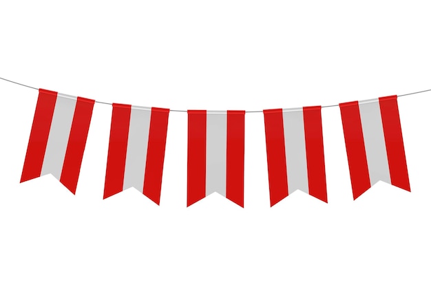 Austria national flag festive bunting against a plain white background 3D Rendering