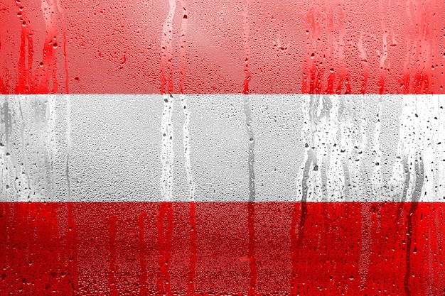 Austria National Flag official colors and proportion correctly Flag of Austria on the texture of the condensation of water drops