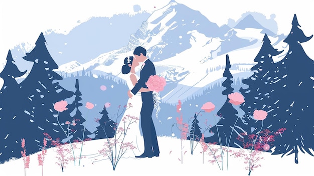 Austria wedding couple vector flat minimalist