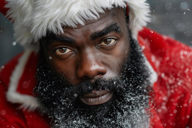 Photo an authentic african santa claus with a real beard and dressed in a red costume maintains a seriou