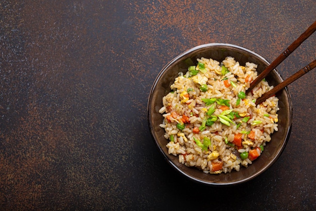 Authentic chinese and asian fried rice with egg and