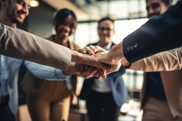 Authentic Diversity and Teamwork Group of People Stacking Hands