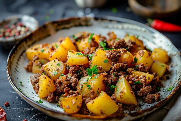 Photo authentic keema aloo ground beef and potatoes