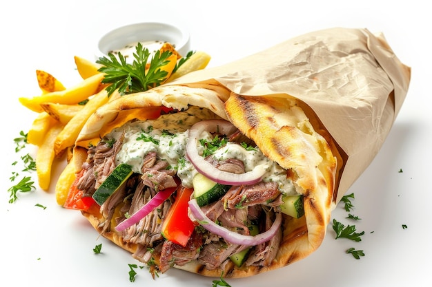 Authentic Lamb Gyros Sandwich Isolated On White Background