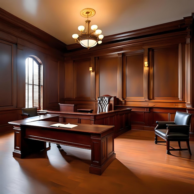 Authentic Legal Court Room Setting with Wooden Paneling