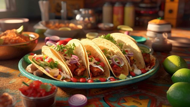 Authentic Mexican Tacos A eye catching illustration created using generative AI tools