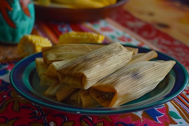 Photo authentic mexican tamales with corn and chicken mexican food