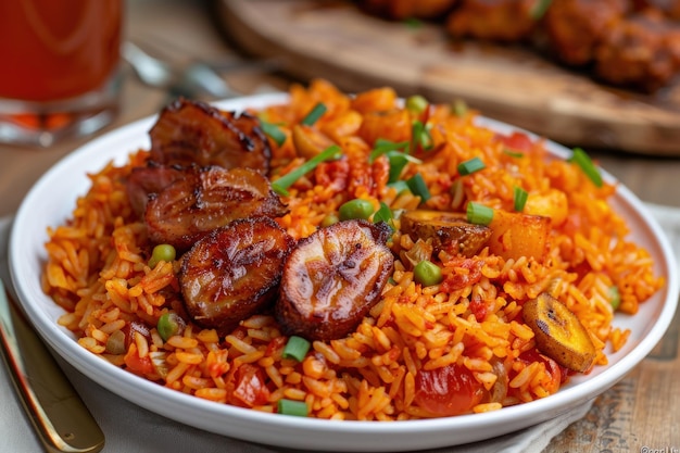 Authentic Nigerian Jollof Rice Accompanied by Fried Plantains A Flavorful Dish