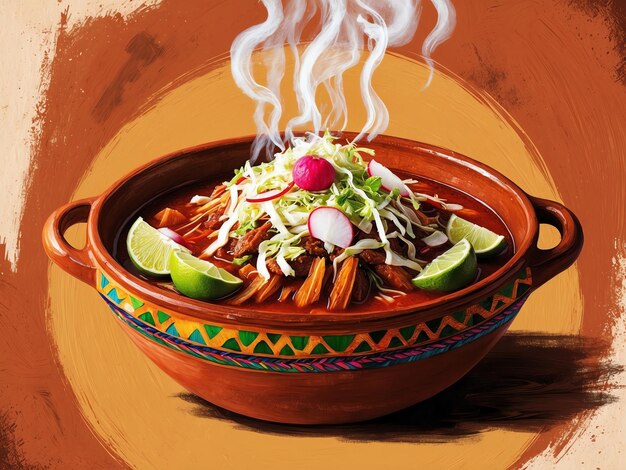 Photo authentic pozole dish with fresh toppings