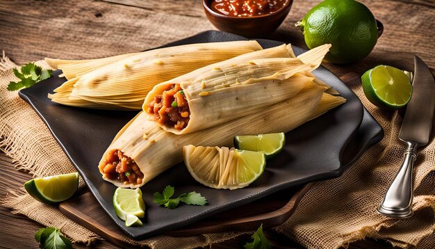 Authentic Tamales Served with Fresh Lime Wedges