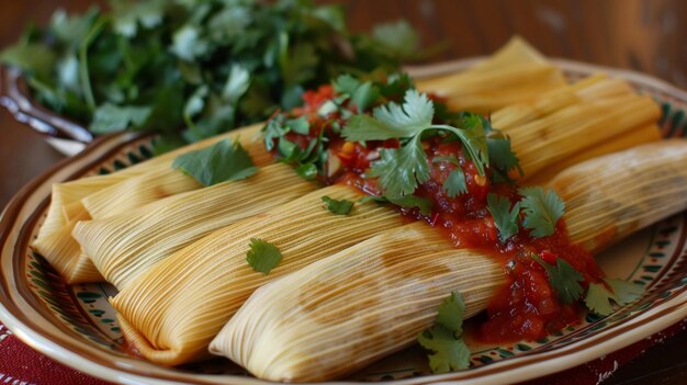 Photo authentic tamales a traditional mexican dish made with a corn based dough mixture