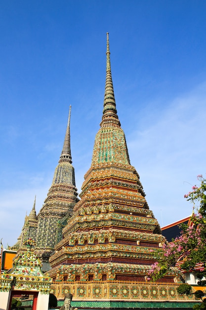 Authentic Thai Architecture in Wat Pho at Bangkok of Thailand.