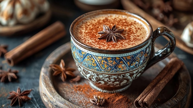 Authentic Turkish Salep Served in Exquisite Ornate Cup for Enjoying Middle Eastern Delights