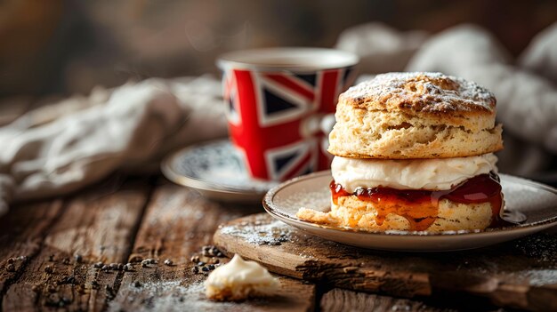 Authentic Union Jack Flag along with British Scone Cultural Heritage and Tradition Illustration wit