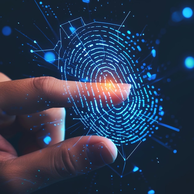 authentication login or cybersecurity fingerprint and secure online connection of professional Enter