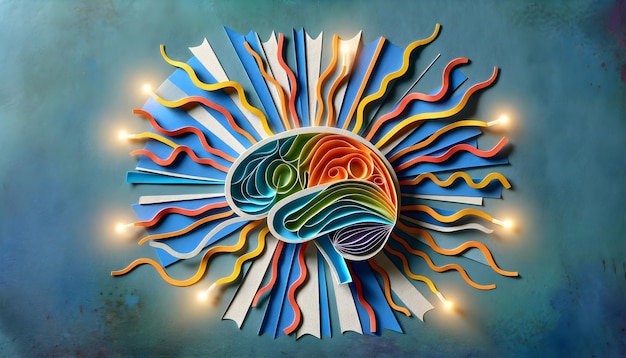 Autism Brain with Dynamic Light Trails in Paper Craft