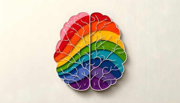 Autism Brain with Rainbow Spectrum in Paper Cut Style