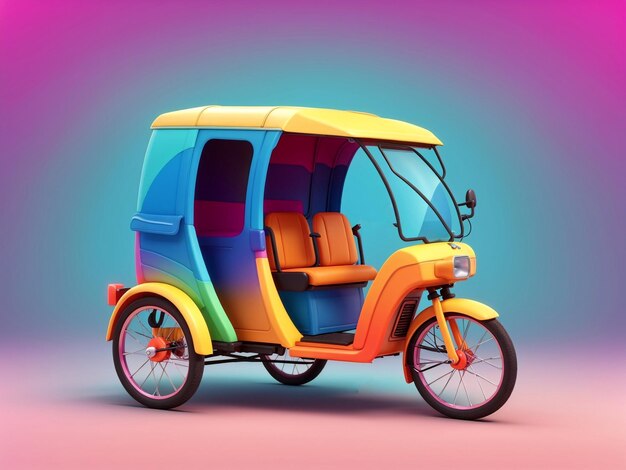 Auto Rickshaw Bajaj TukTuk 3D rendering on colorful gradient background