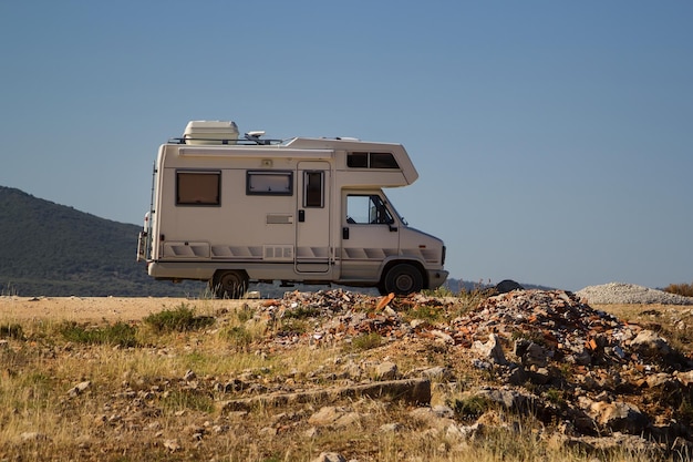 Auto trailer on the shores of the Ionian Sea Albania