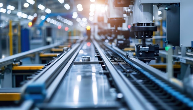 Photo automated assembly line in a modern manufacturing facility during daylight hours