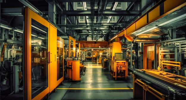 Automated assembly station inside industrial manufacturing plant