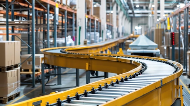 Photo automated conveyor belt system in a bustling warehouse