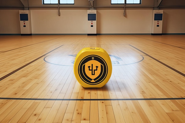 Automated external defibrillator symbol or sign on the wall in a sports gym Generative AI