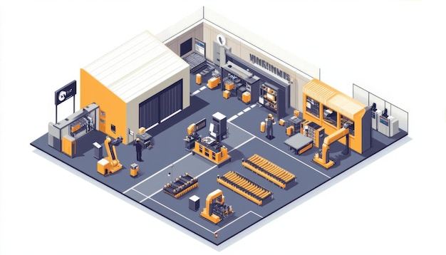 Photo automated factory with robots and conveyor belts