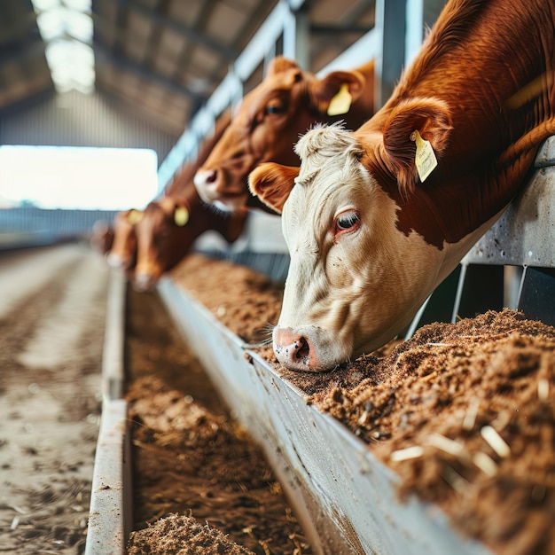 Photo automated feed systems in livestock farming optimizing feed ratios for health and productivity while reducing waste