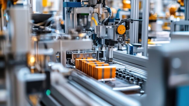 Photo automated machinery processing items on a production line in an industrial setting