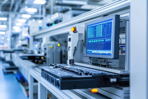 Photo automated manufacturing machine with computer monitor displaying data