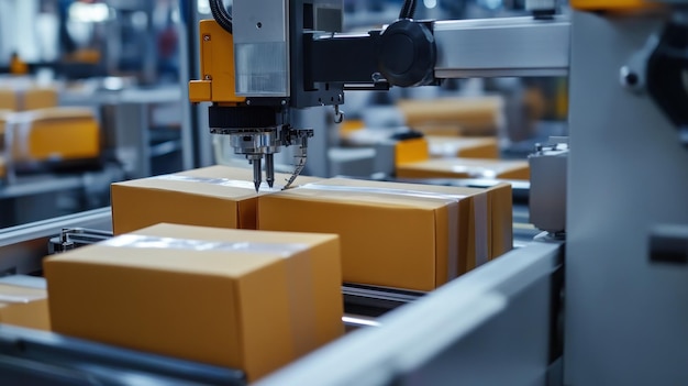 Photo automated packaging machine in a factory