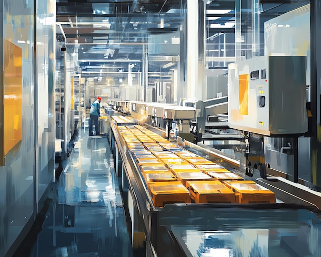 Automated production line in a modern factory showcasing industrial automation