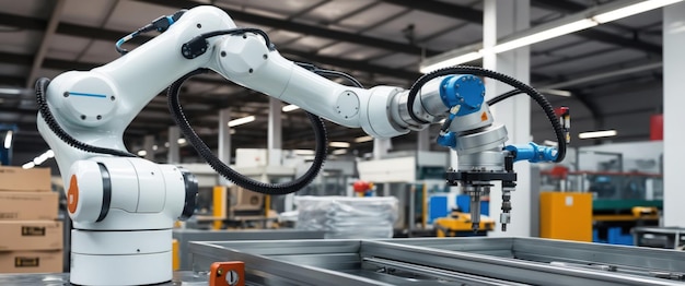 Automated robotic arm working efficiently in a modern factory setting