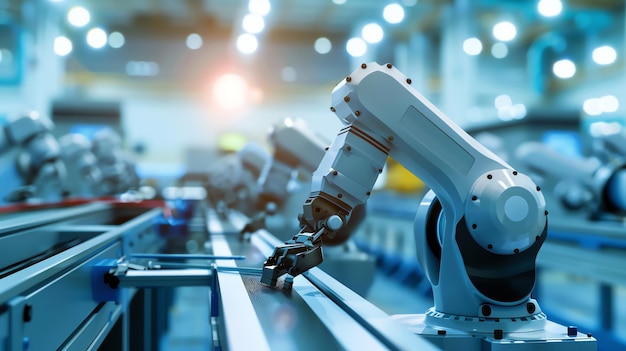 An automated robotic arm working on a factory assembly line